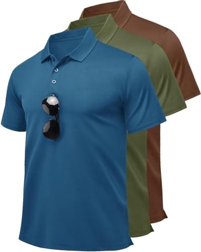 Peakwell Men's Polo Shirts Quick Dry Golf Casual Collared T-Shirt Lightweight (Denim Blue & Olive Green & Brown, Large) - Image 1