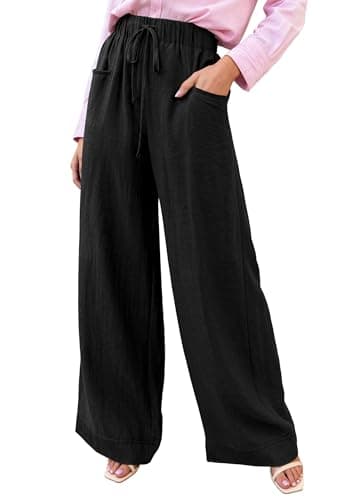 KIRUNDO Wide Leg Palazzo Pants for Women Summer High Waist Flowy Casual Trousers Lounge Pants Beach Vacation Travel Outfits (Black, Large) - Image 1