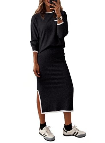 Dokotoo 2 Piece Sets for Women Sweater Dress Knit Travel Outfits 2 Pieces Set Womens Winter Dresses Women's Skirts Set Fashion Black Sweater Dreses for Women 2025 XX-Large - Image 1
