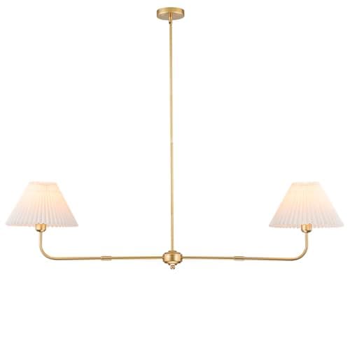 Aleslsop Gold Chandelier, 55" Modern Linear Chandelier for Dining Light Fixture, 2-Lights Dining Light Fixtures with White Fabric Shade Linear Pendant Light Kitchen Island for Restaurant, Living Room - Image 1