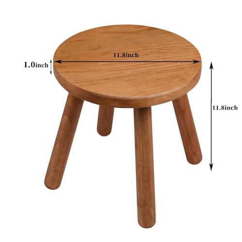 lhmooquan Round Solid Wooden Step Stool,Plant Stool Indoor,11.8” Height, Plant Stand for Kitchen, Bedroom, Bathroom, Livingroom (Walnut, 11.8inch) - Thumbnail 3