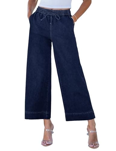 luvamia Pull On Jeans for Women Wide Leg Womens Cropped Pants Wide Legged Pants for Women Darkness Blue Large Fits Size 12 / Size 14 - Image 1