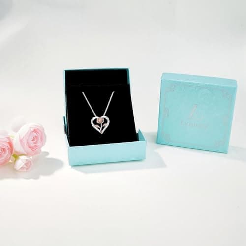 Lyniuoy Rose Heart Necklaces for Women 18K Gold Plated Pendant Necklaces for Women Luxury Women's Romantic Jewelry Gifts for Anniversary Mother's Day Valentine's Day Christmas, Two-tone - Thumbnail 6
