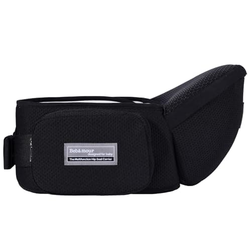 Bebamour Baby Carrier Newborn to Toddler-2 in 1 Hip Seat & Carrier Front and Back Carry with Head Hood & 3 Pieces Teething Pads& Waist Extenders & Storage Bag 0-36 Months (New Black) - Thumbnail 6
