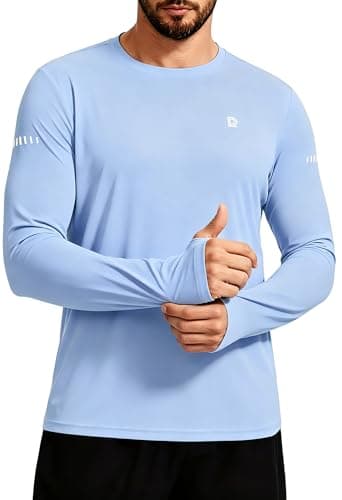 DAXIANG Men's UPF 50+ Sun Protection Long Sleeve Rash Guard UV Hiking Running Athletic Fishing Quick Dry Lightweight T-Shirt L Light Blue - Image 1
