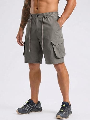 TRFIC Mens Cargo Shorts Casual Sweat Shorts with Button Drawstring Multi Pockets for Work Hiking Outdoor - Thumbnail 2