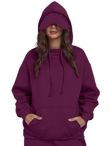 SeSe Code Hoodie with Eye Mask Travel Airplane Unisex Oversized Sweatshirt Sleep Pullover with Pocket Fleece Couples Hoodies Fuchsia XL - Image 1