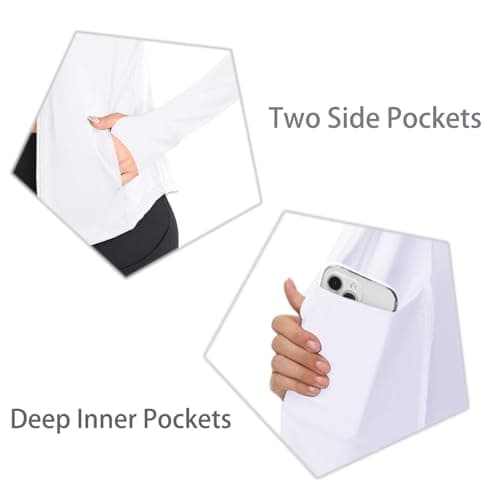 AGVNG Womens UPF 50+ Long Sleeve Hooded Sun Jackets Lightweight Sun Protection Clothing SPF Cooling Shirts Workout Athletic Hiking Running Tops Thumb Hole White M - Thumbnail 6