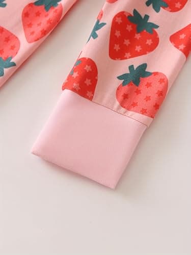 Joonberry Toddler Kids Soft Bamboo Viscose Long Sleeve Top and Pants Clothing Set–2-Piece 2-9Y Boys Girls Outfit（Strawberry, 5-6Y - Thumbnail 4