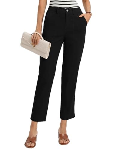 GRACE KARIN Women's High Waisted Pants for Women Casual Cropped Teacher Pant for Work Office Trouser Black XL - Image 1
