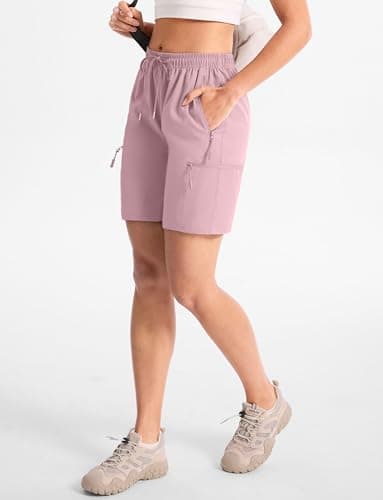 Cyasundent Women's 7" Hiking Cargo Shorts Lightweight Stretch Quick Dry Athletic Golf Summer Bermuda Shorts for Women (Pink_XL) - Thumbnail 3