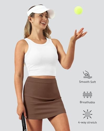 SEAJOJO Skorts for Women with Pockets High Waisted Athletic Tennis Mini Skirt with Shorts Underneath Golf Pickleball Workout Brown - Thumbnail 4