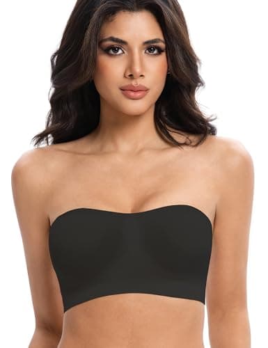 Lusait Strapless Bras for Women Non-Slip Seamless Padded Bandeau Bra Wireless Convertible Tube Top Bralette Black M - Image 1