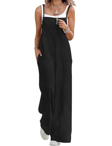 BOHOWE Overalls for Women Plus Size Overalls Loose Casual Wide Leg One Piece Sleeveless Black Jumpsuit Adjustable Straps Long Pant Rompers Fashion Clothes 2XL HPZ Black - Image 1