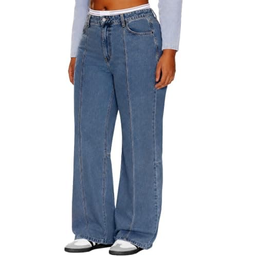 MARIASHA Pull On Women's Wide Leg Jeans High Waisted Stretchy Buttoned Denim Pants Jean Vintage Blue 3XL - Image 1