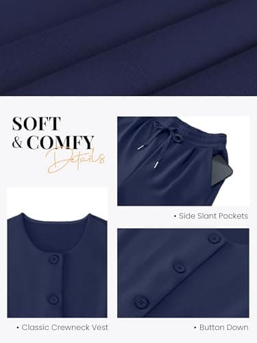 Casly Lamiit 2 Piece Outfits for Women Dressy Casual Lounge Sets Sleeveless Vest Wide Leg Pants Suits Travel Airport Office Work Outfit Navy Blue 2XL - Thumbnail 5