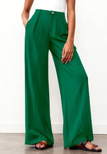 BTFBM Wide Leg Pants Woman 2026 High Waisted Button Business Casual Dressy Trousers Office Work Palazzo Pants Pockets(Green, X-Large) - Thumbnail 5
