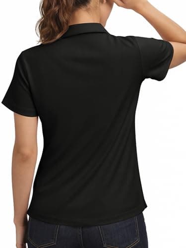 Stelle Womens V Neck Polo Shirts Short Sleeve Collared Tops Quick Dry Golf Tennis Work Casual Summer Tee（Black，L） - Thumbnail 2