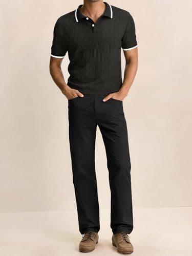 Comdecevis Khaki Pants Mens Elastic Waist Casual Pants for Men Stretch Cotton Chinos M(34) Black - Thumbnail 3