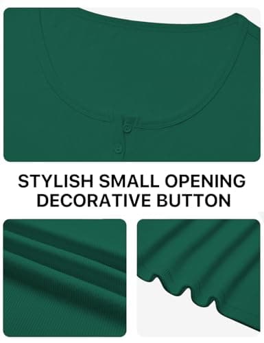 Women Henley Tops for Women Short Sleeve Shirts Casual Button Up T-Shirts Summer Top Solid Slim Fit Trendy Scoop Neck Blouses (Green, XX-Large) - Thumbnail 6