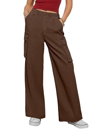 ANRABESS Womens Wide Leg Scrub Cargo Pants High Waisted Lightweight Casual Relaxed Fit Pants 2026 Vacation Y2K Streetwear Coffee X-Large - Image 1