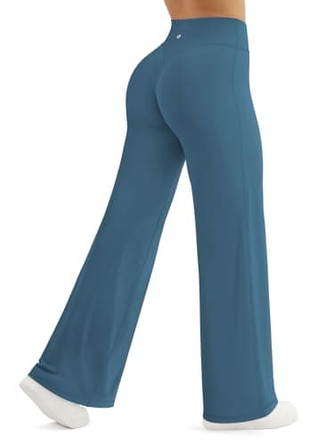 AFFOLE Yoga Pants Women Wide Leg High Waisted Stretch Casual Soft Straight Leggings Bottoms Loose Trousers Blue - Image 1