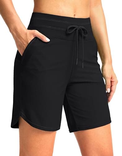 G Gradual Women's 7" High Waisted Swim Board Shorts with Pockets Quick Dry Beach Swimming Shorts for Women with Liner(Black,L) - Image 1