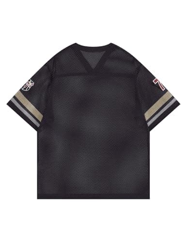 Aelfric Eden Cropped Jersey for Women Mesh Boxy Y2k Shirts V Neck Graphic Tees Football Number Streetwear T Shirt Tops Black - Thumbnail 3