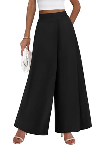KIRUNDO Palazzo Pants for Women Dressy 2026 Spring Slacks Wide Leg High Waisted Business Casual Work Trousers with Pockets(Black, Medium)