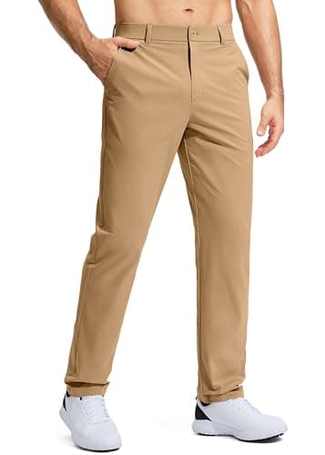 Pudolla Golf Pants for Men Stretch Dress Pants Mens Work Pants 34 Lightweight Quick Dry Casual Slacks Trousers with Pockets(Dark Khaki 32Wx34L)