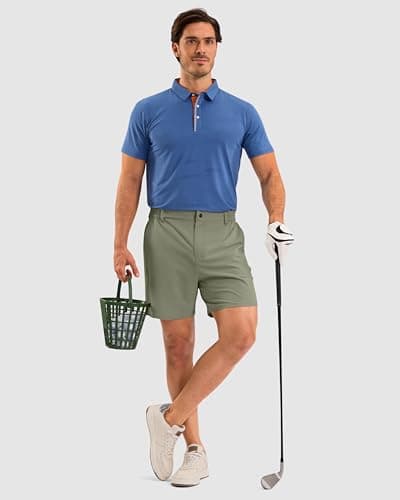 Pudolla Men's Casual Shorts 5" Lightweight Golf Shorts with 3 Pockets Stretch Quick Dry Comfy Work Shorts（sage_Grey_Green L5_XL - Thumbnail 6