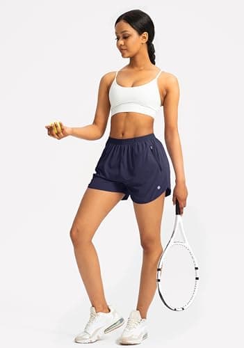 G Gradual Women's Running Shorts with Zipper Pockets Quick Dry Athletic Workout Gym 3" Short Shorts for Women with Comfy Liner (Navy Blue, Medium) - Thumbnail 5