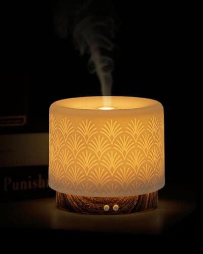 Essential Oil Diffuser -280ml Ceramic Diffuser for Large Room&Commercial Use, 2.4MHz Cool Mist Humidifier & Independent Decorative Light & Aromatherapy Diffuser, Pulse&Continuous Mist, Timer, Auto-Off - Image 1
