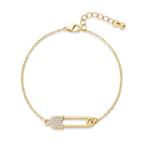 FAMARINE Gold Link Bracelet for Women Simple Safety Pin Thin Bracelet Minimalist Jewelry - Image 1