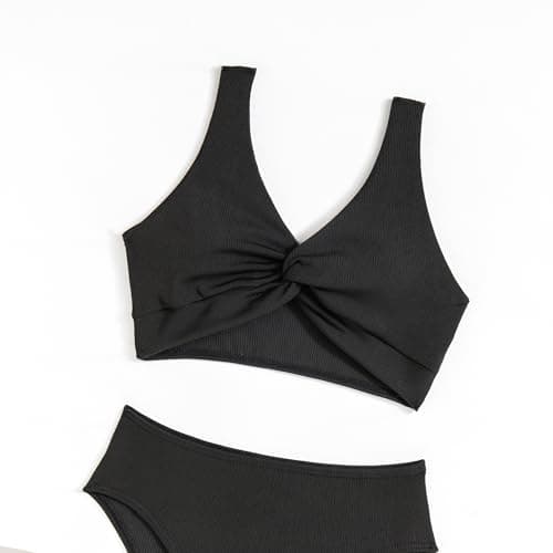 J·E Sterguard Girls Two Piece Swimsuits Teen Bikini with Removable Bra Padded Girls' Swimwear Ribbed Bikini Criss Cross Girl Swimsuits Size 13 1287H Black - Thumbnail 6