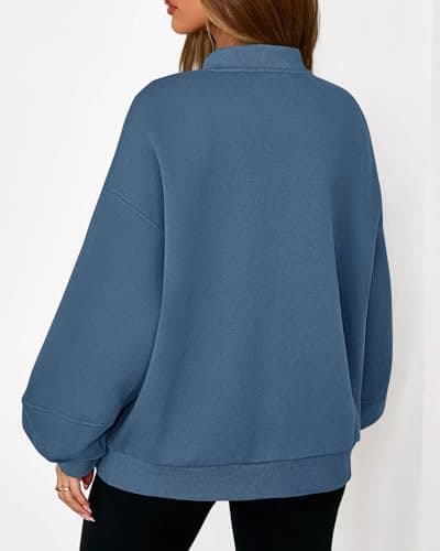 KIRUNDO Oversized Sweatshirt for Women Zip Up Bomber Jacket 2026 Fall Fashion Casual Long Sleeve Outerwear Winter Outfits(Blue, Small) - Thumbnail 2