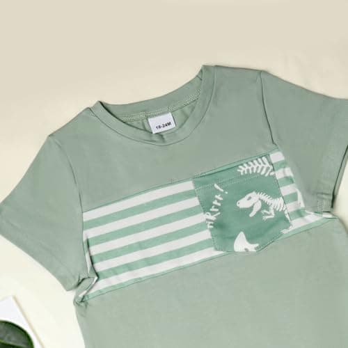 JiuBreeze Toddler Baby Boy Clothes Boys Summer Outfits T-shirt Boy Shorts Set 18 Months-4T (Light Green, 18-24M) - Thumbnail 5