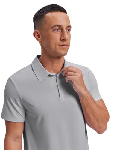 PINSPARK Mens Polo Shirt Moisture Wicking Golf Shirts for Men Performance Casual Collared Shirt Quick Dry Regular Fit Polos Grey - Thumbnail 2