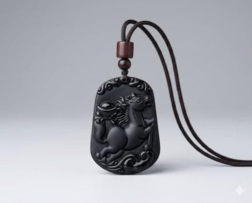 FUDIDU Horse Rectangle Pendant Natural Obsidian Necklace for Men Zodiac Talisman with Ingot & Ruyi, Lucky Amulet for Wealth & Success, Hand-Carved Stone Jewelry with Adjustable Cord Headling Crystal - Thumbnail 2