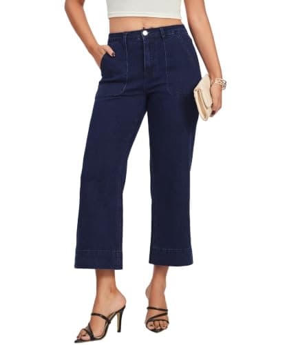 VIPONES Wide Leg Jeans for Women Trendy High Waisted Straight Jeans Cropped Denim Pants Stretchy Baggy Pants with Pockets(642, M) Dark Blue - Image 1