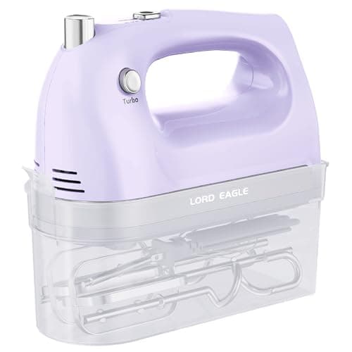 Lord Eagle Hand Mixer Electric Handheld 400W, 5-Speed Lightweight Kitchen Mixer with Storage Case, 5 Stainless Steel Attachments for Baking Cake Egg Cream Food Beater, Turbo+Eject Button, Purple - Image 1