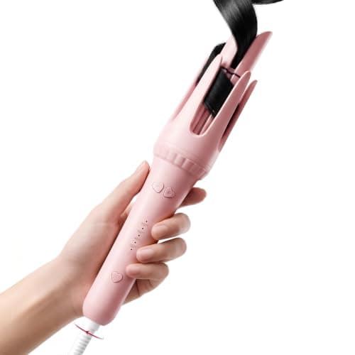Dyhoo Auto Curling Iron 1.25 Inch, Rotating Hair Curler for Beach Waves, AutomaticHair Curler with Anti-Scald & Anti-Tangle, Ceramic Curling Wand for Long Hair, Dual Voltage, Pink - Image 1
