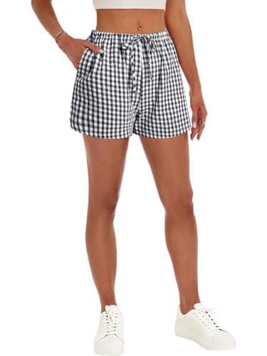GKBK Boxer Shorts for Women Gingham Pajama 2026 Summer Spring Casual Lounge Sleep Cute Plaid Drawstring Shorts Y2K Beach Bottoms Trendy Black White Plaid L - Thumbnail 6