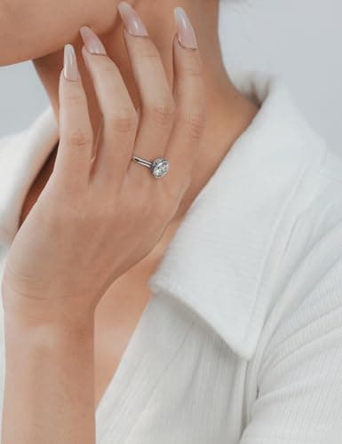 IMOLOVE Moissanite Engagement Rings for Women, 1.5 Carat D Color VVS1 Solitaire Bezel Engagement Ring Hidden Halo Round Cut Moissanite Wedding Rings for Women with 18K White Gold Plated Size 11 - Thumbnail 3