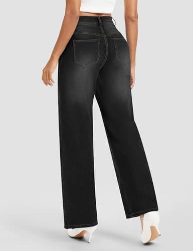 AVAMO Wide Leg Jeans Woman Stretchy Pull on Sweatpant Jeans for Women Elastic High Waisted Straight Leg Baggy Denim Pants Dark Grey - Thumbnail 6