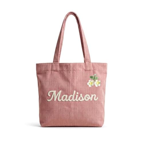 Personalized corduroy handbag, casual shoulder bag with custom name/letter patterns. Durable cotton travel bag, ideal gift for bridesmaids, teachers, and for Christmas, birthdays or honeymoons. - Image 1