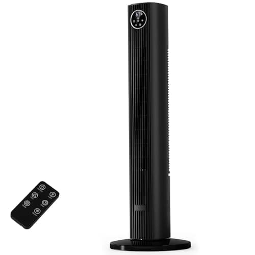 COWSAR 36” Tower Fan for Bedroom, 23ft/s High Velocity Standing Fan, 85° Oscillating Quiet Cooling, 12H Timer, 3 Speeds 4 Modes, Remote Control, Bladeless Room Fan for Home, Office, Indoor, Black