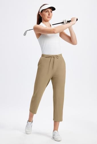 Alaroo Rexley Women's Pants 7/8 Stretch Ankle High Waisted Pants Work Business Casual Travel Sweatpants with Pockets 2026 Beige M - Thumbnail 5