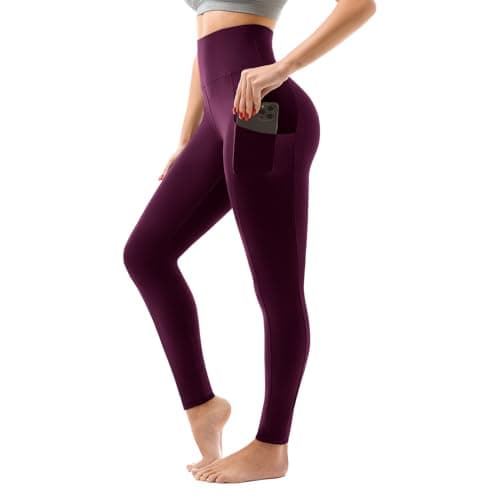 SINOPHANT High Waisted Leggings with Pockets Women, Full Length Capri Buttery Soft Stretchy Yoga Pants(Full Plum Purple,S-M) - Image 1