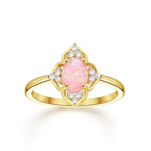 Fimewon Opal Rings for Women Dainty Pink Ring Gold Engagement Ring Gifts for Women Size 9 - Image 1